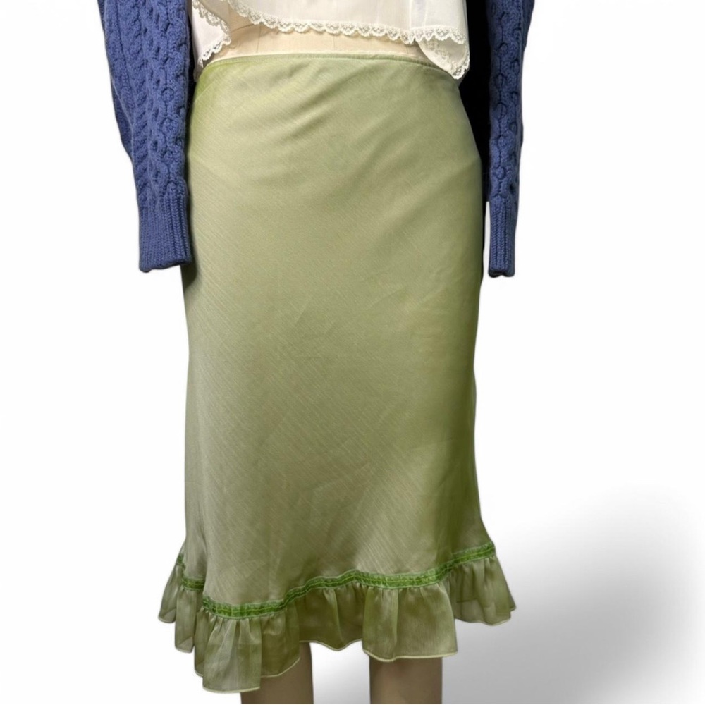 90s vintage lime green ruffle low rise skirt with sequin trim - Picture 5 of 9